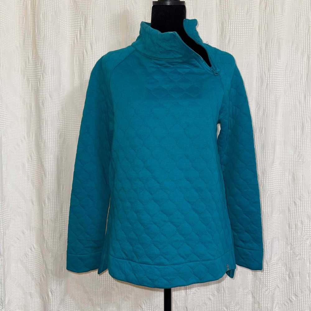 NEW T by Talbots Pullover Top Teal Blue Quilted Asymmetrical Zip Funnel Neck XS
